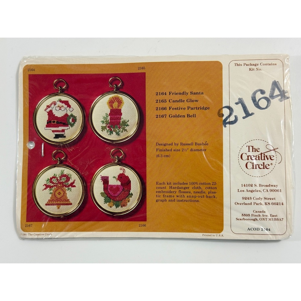 The Creative Circle Cross Stitch Kit 2164 Friendly Santa Ornament Red Vintage